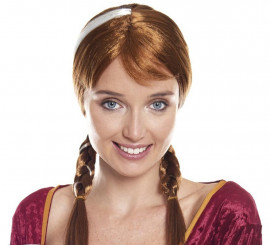 Dark brown medieval princess wig with pigtails