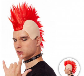 Peruca Punk com Crista Vermelha