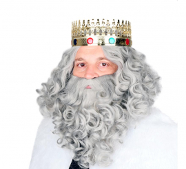 Wizard King Wig with Matte Gray Beard