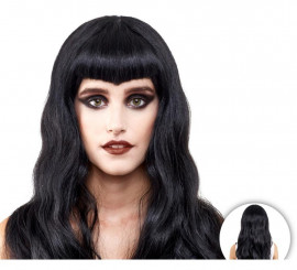 Black mermaid wig with waves and fringe