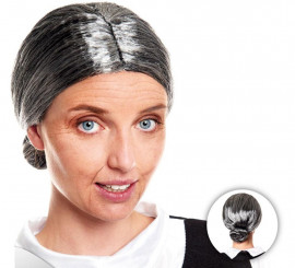 Peruca de velhinha com laço cinza