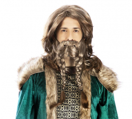 Peruca Viking lisa com barba trançada