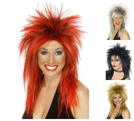 Peruca Diva Rock dos anos 80 em várias cores