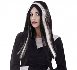 Long Black and White Witch Wig