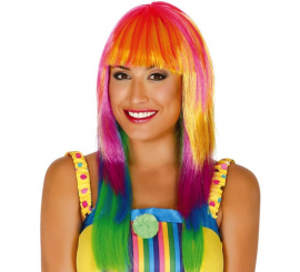 Peruca comprida lisa multicolor