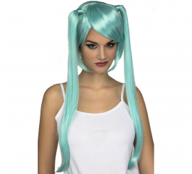 Peruca de manga azul com tranças longas