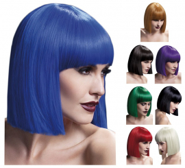 High-end medium length wig with bangs in various colors