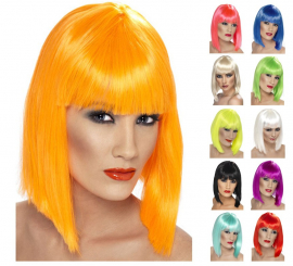 Medium length wig with bangs in various colors