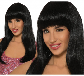 Peruca de cabelo comprido morena ou preta comprida