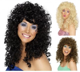 80s Boogie Curly Mane Peruca para mulheres em várias cores