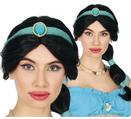 Peruca preta com rabo de cavalo infantil