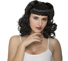 Peruca preta encaracolada dos anos 50
