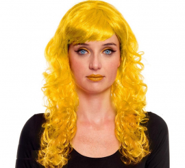 Peruca ondas amarelas com franja