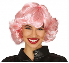 Peruca curta rosa com franja