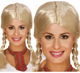 Peruca loira com duas tranças