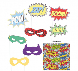 Photocall Superhero com 9 peças e Fundo 75X75 cm