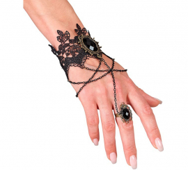 Pulseira de renda gótica com anel e pedras preciosas