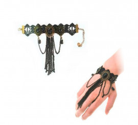 Gothic black and brown bracelet with lace