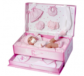 Baú de boneca Reborn Girl com acessórios de 34 cm