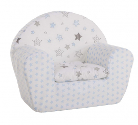 Poltrona azul e estrelas cinzentas com almofada