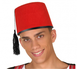 Chapéu árabe vermelho com borla pendurada