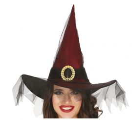 Maroon Witch Hat with Veil