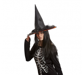 Chapéu de bruxa preto decorado 58 cm