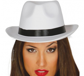 White Gangster Hat with Black Band