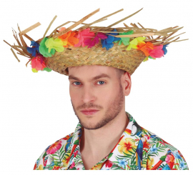Straw Hat with Tropical Flowers