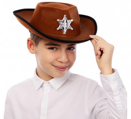Chapéu de Cowboy Xerife Castanho Infantil 34x26x9 cm