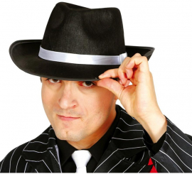 Chapéu de gangster preto com fita branca