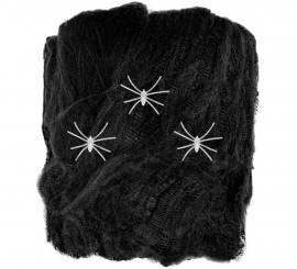 50g Black Spider Web with 3 Fluorescent Spiders