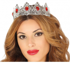 Tiara de prata com pedras vermelhas da rainha