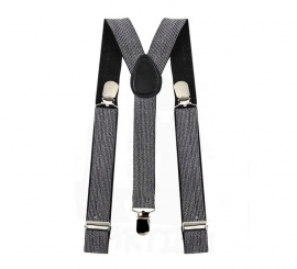 Suspensórios cinza brilhante com ganchos brilhantes