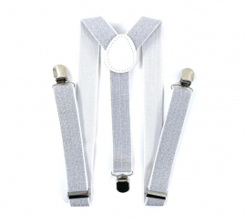 Suspensórios prateados com detalhes em preto e branco