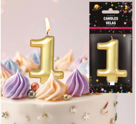 Vela metálica dourada nº 1, 8 cm