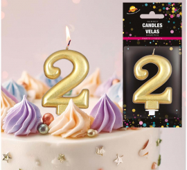 Vela metálica dourada nº 2, 8 cm