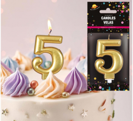 Vela metálica dourada nº 5, 8 cm