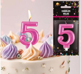 Vela metálica rosa de 8 cm nº 5