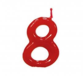 Red candle with the number 8 for birthday