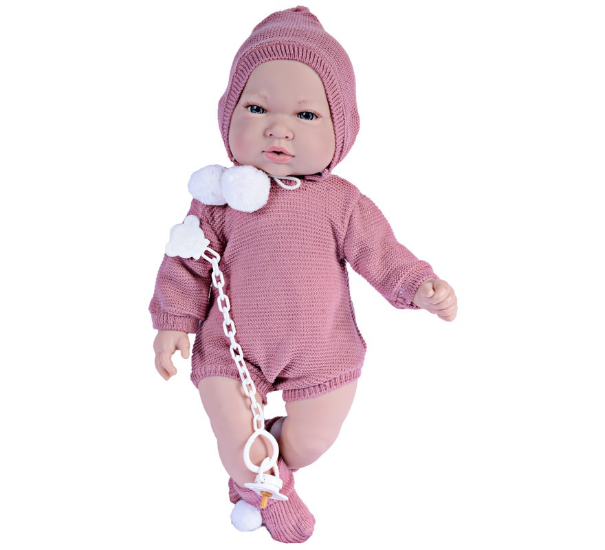 Boneca Alex renascida com macacão rosa claro escuro de 45 cm