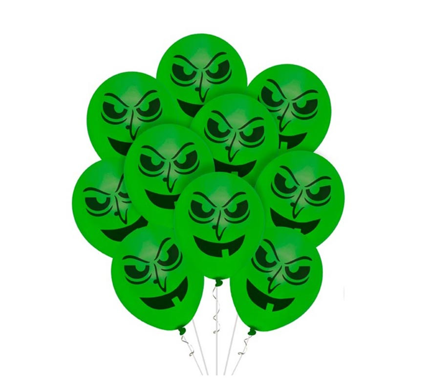Pacote de 10 balões de bruxa verdes de 30 cm