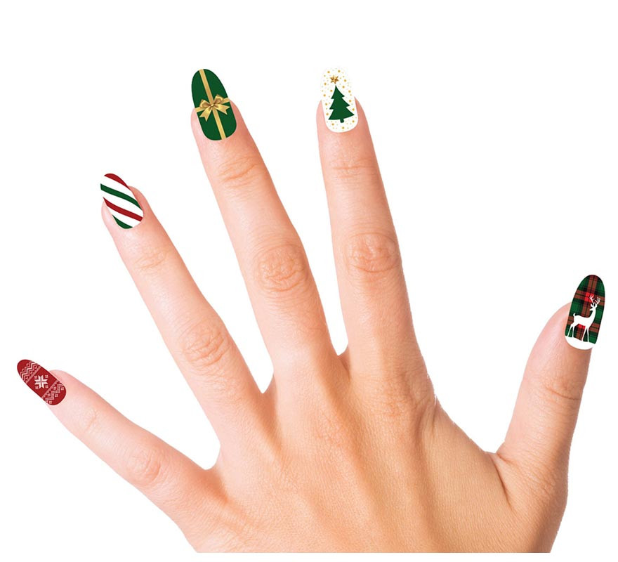 Pack de 10 Unhas de Natal com adesivo