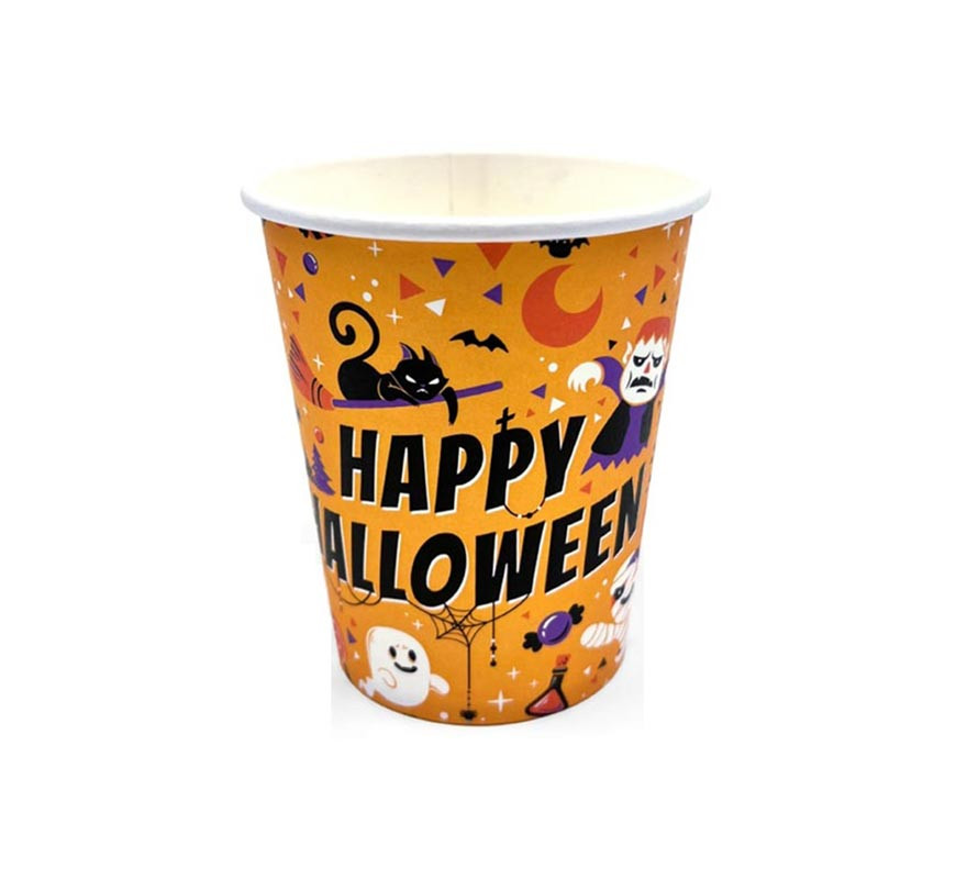 Pacote de 12 copos laranja com estampa Happy Halloween de 250 ml Pacote de 12 copos laranja com estampa Happy Halloween de 250 ml