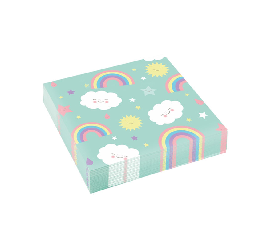Pack of 20 Rainbow and Cloud Paper Napkins of 33x33 cm