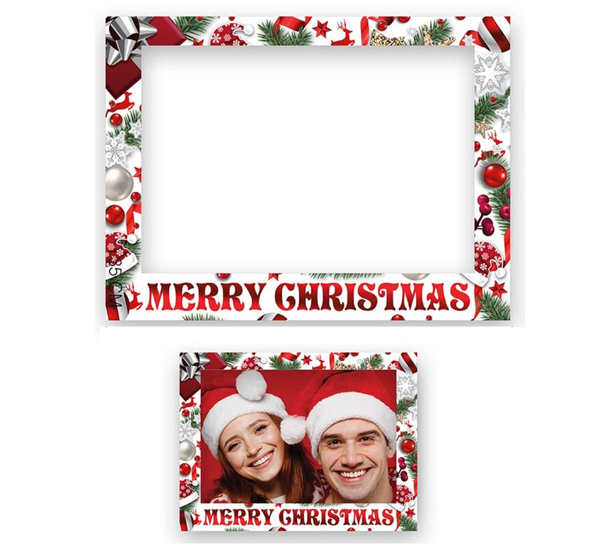 Pack of 12 White Merry Christmas Photocalls measuring 80x60 cm