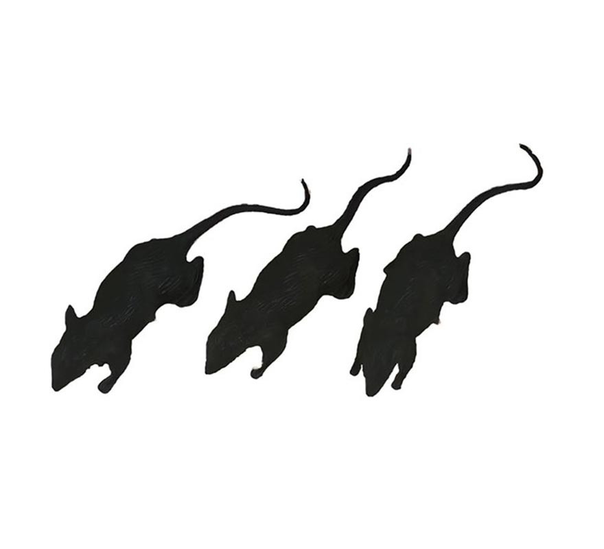 Pack of 3 black rats of 6 cm Pack of 3 black rats of 6 cm