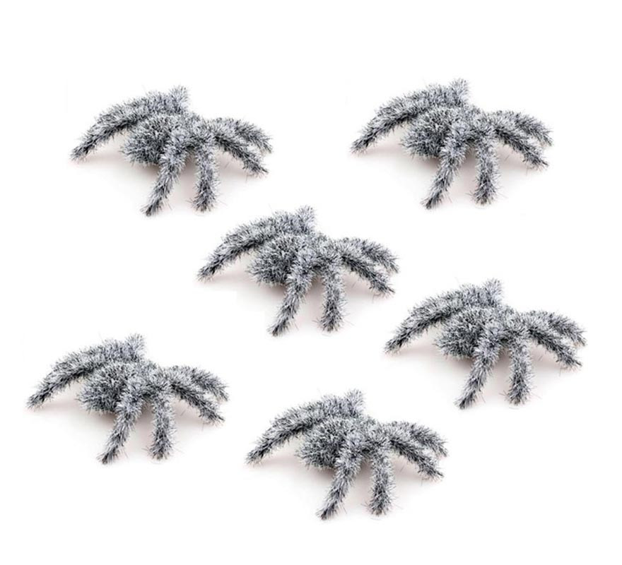Pack of 6 White Hairy Spiders