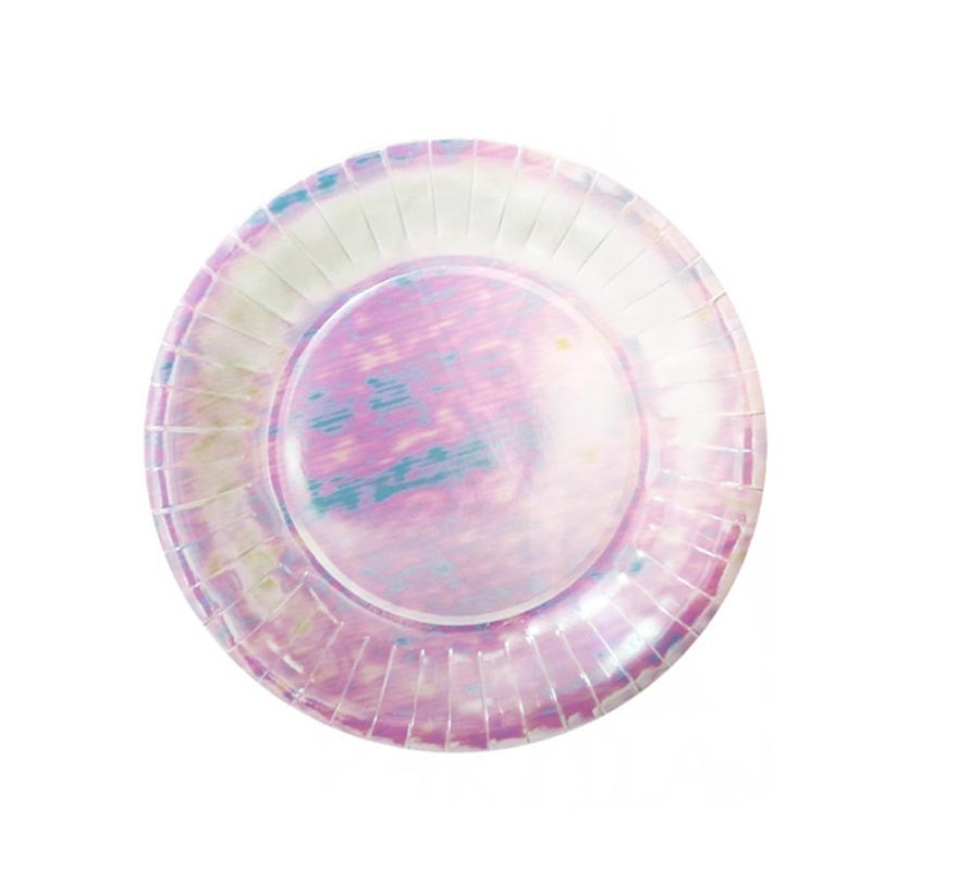 Pack of 6 holographic pink plates of 23x23 cm Pack of 6 holographic pink plates of 23x23 cm