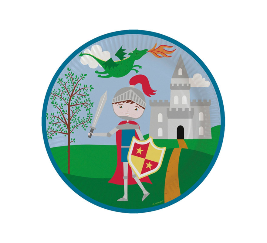 Pack de 8 Pratos de Cavaleiro Medieval em Cartão 23 cm